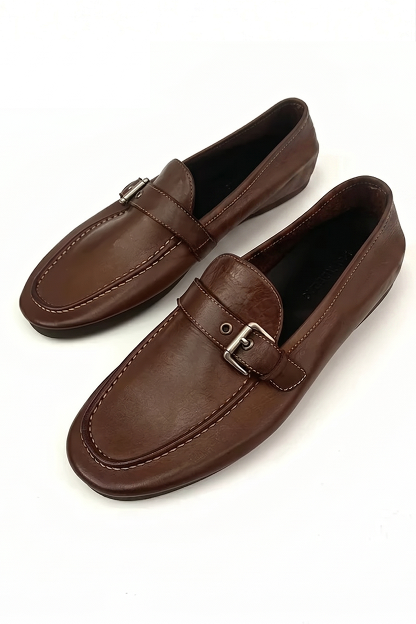 Mocassins en cuir pour hommes avec sangle à boucle
